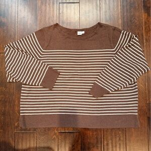 GAP Brown and White Striped Crewneck Sweater